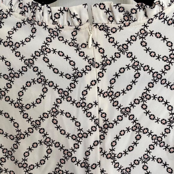 Loft White & Black Floral Pattern Long Sleeve Dress NWT Size 10 With Ruffled Hem - Picture 8 of 9